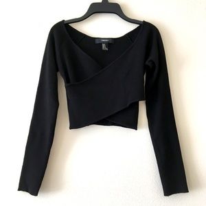 Forever 21 Black Wrap Crop Sweater